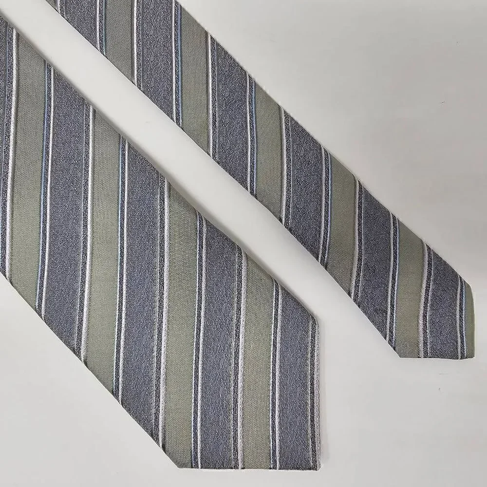 JOHN VARVATOS USA MADE SILK TIE GREEN HEATHER GRAY REPP MINI STRIPE 3